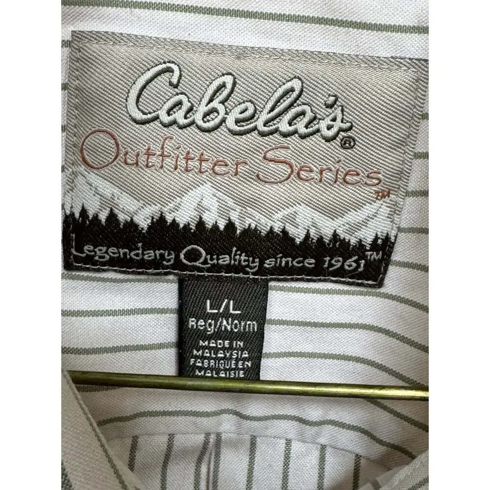 Cabelas Outfitter Series‎ Long Sleeve Shirt Mens Large Beige Button Down Striped